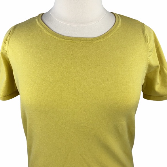 August Silk Woman Casual Chartreuse Yellow Silk Blend Knit Tee - Picture 2 of 11
